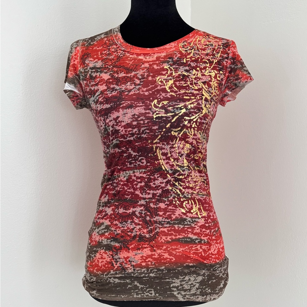 Mossimo Supply Co. Red and Brown Short Sleeve Tee